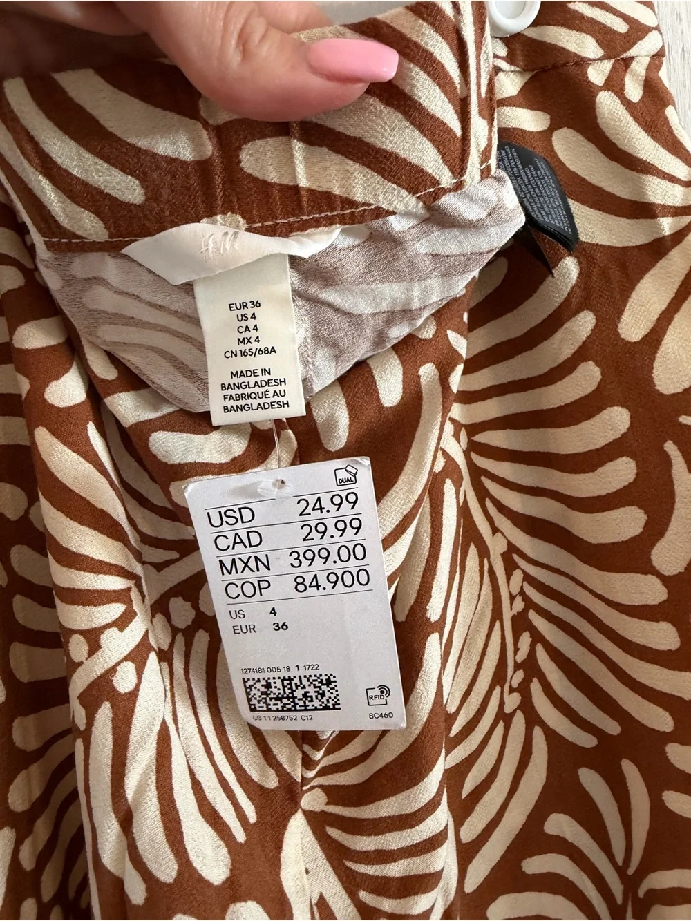 H&M, Wide Leg Printed Linen Pants - Brown & Cream